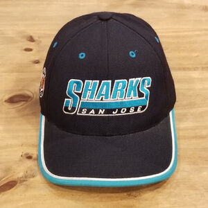 Vintage San Jose Sharks Hat Black NHL 90s One Size Hockey Wool Blend Strap Back